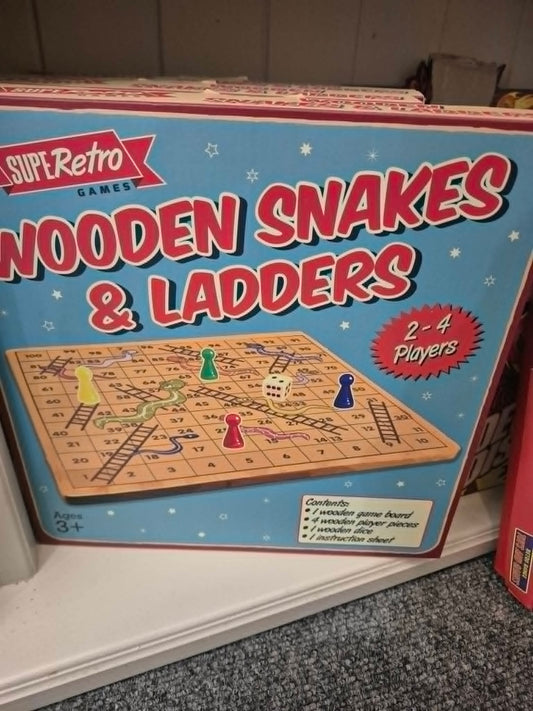 Wooden Snakes & Ladders Game | Retro Family Board Game for Kids