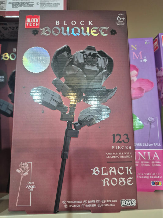 Block Tech Black Rose Building Set | 123 Piece Bouquet Kit