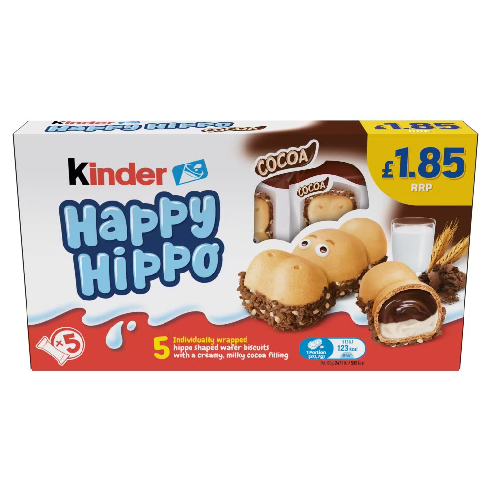 Kinder Happy Hippo Biscuit Cocoa 5 Pack | Chocolate Cream Biscuits