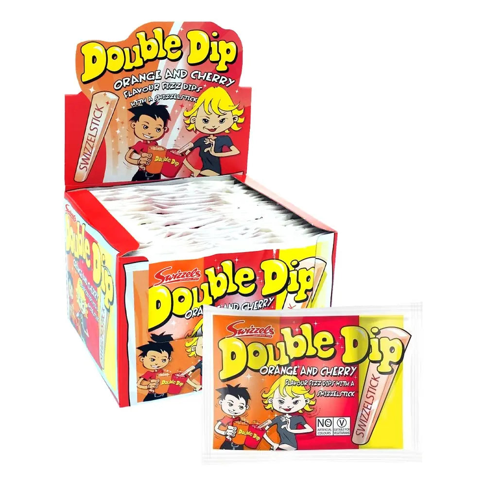 Swizzels Double Dip | Orange & Cherry Fizz Dip with Swizzel Stick