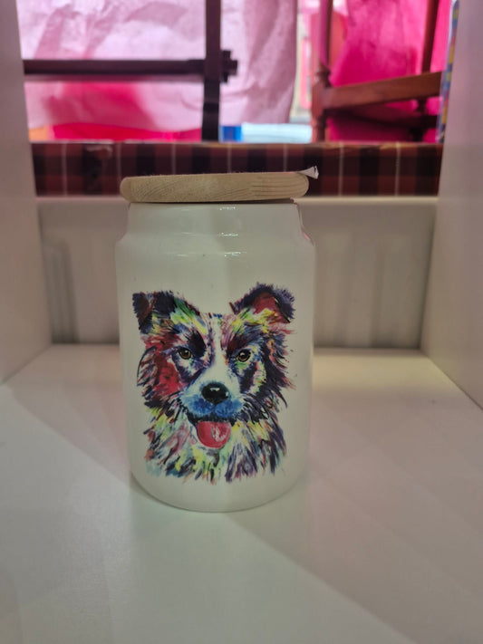 Collie Dog Ceramic Storage Jar with Wooden Lid – Colorful Animal Canister