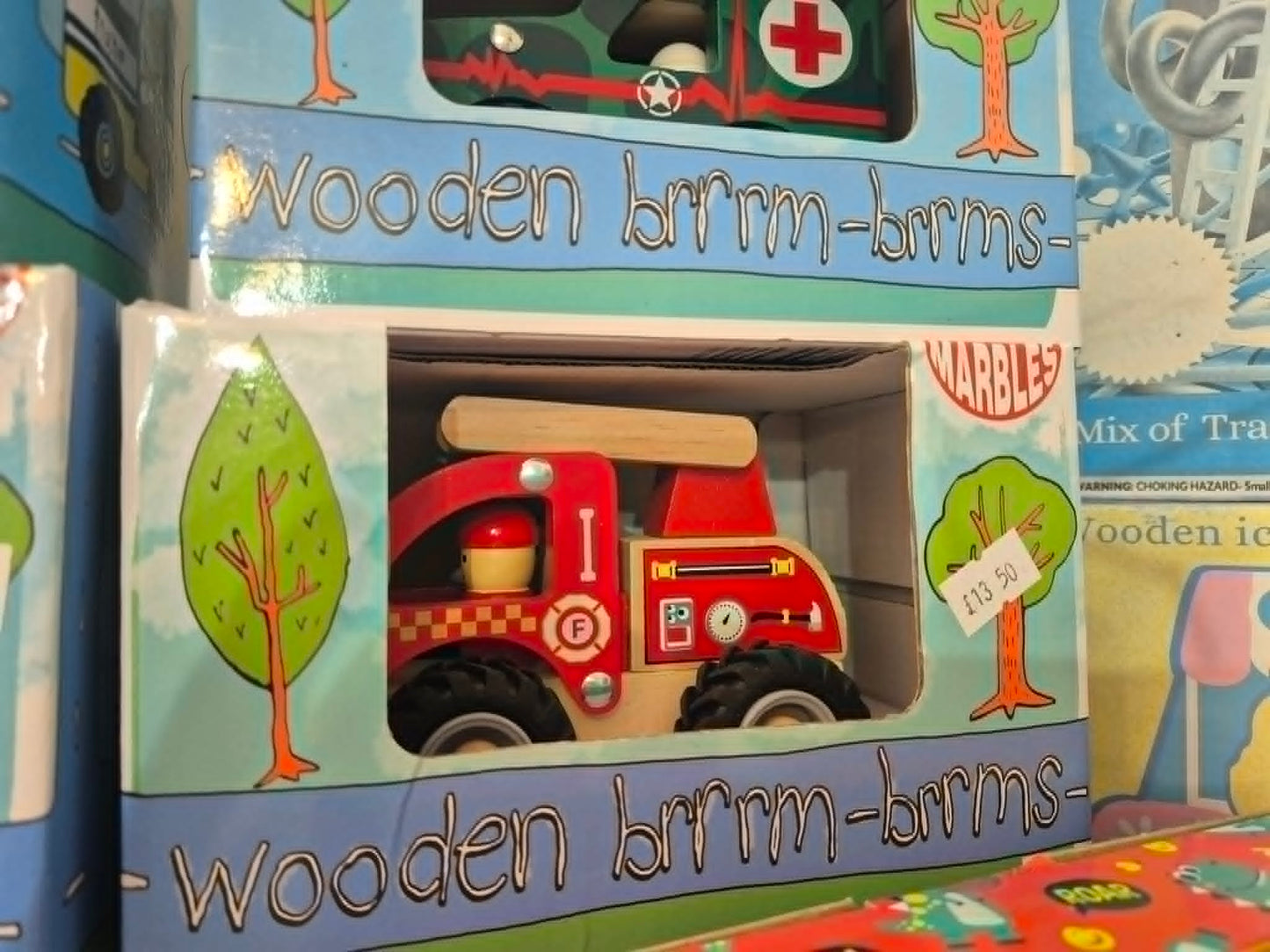 Wooden Fire Engine Toy | Wooden Brrm-Brrms Vehicle for Toddlers