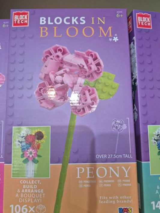 Block Tech Peony Building Set | Blocks in Bloom Flower Kit